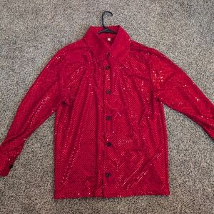 Red Sequin Vintage Disco Shirt